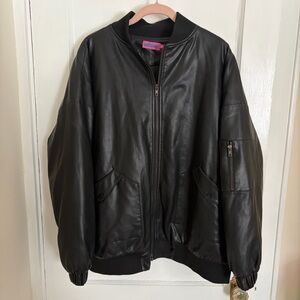 Edikted Oversized Leather Black Bomber Jacket